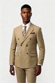 Chic Light Brown Double Breasted Peaked Lapel Men Suits