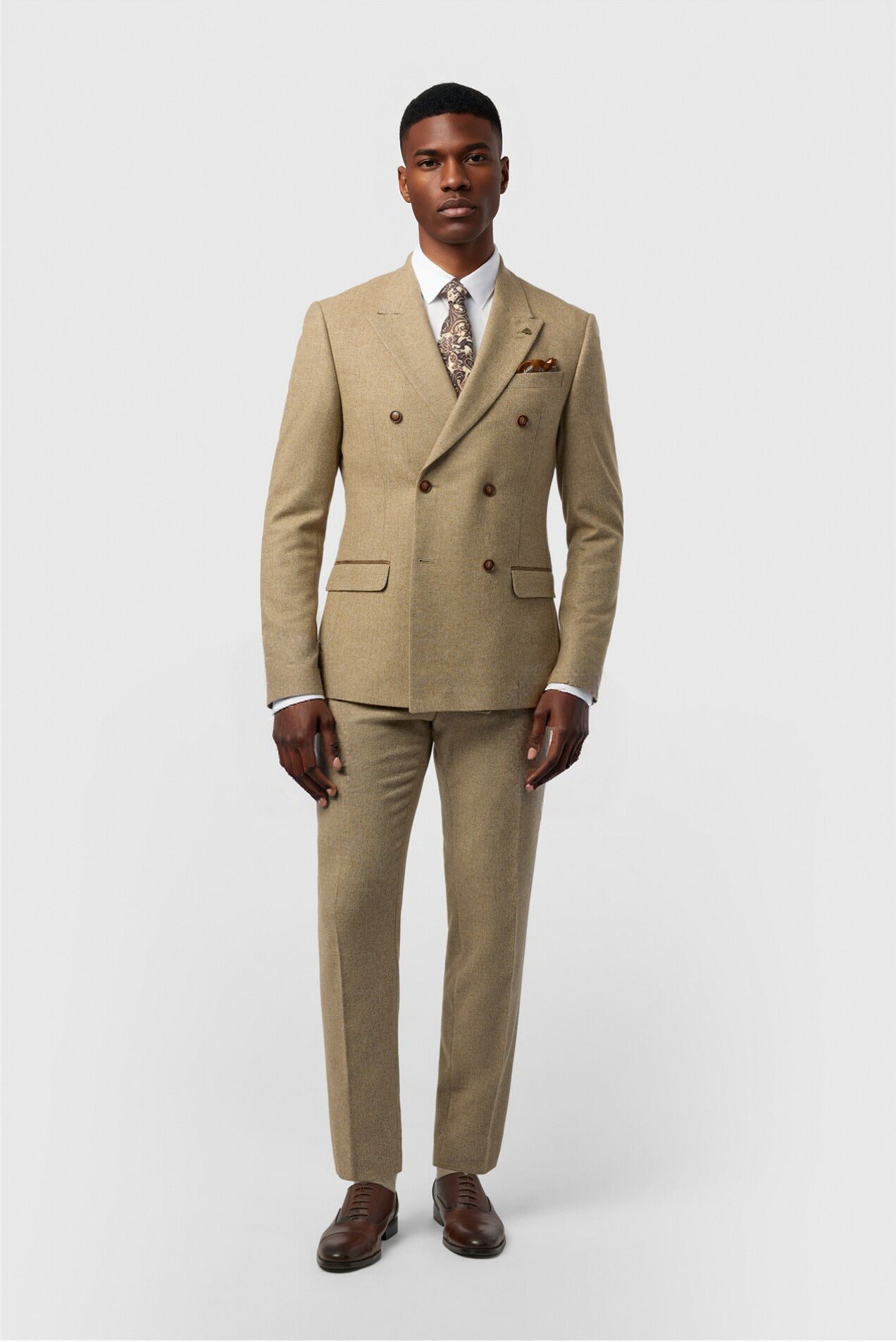 Chic Light Brown Double Breasted Peaked Lapel Men Suits Secondary image