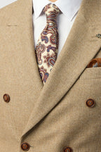 Chic Light Brown Double Breasted Peaked Lapel Men Suits