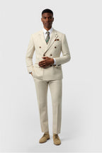 Modern Ecru Double Breasted Peaked Lapel Suits For Men