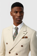 Modern Ecru Double Breasted Peaked Lapel Suits For Men