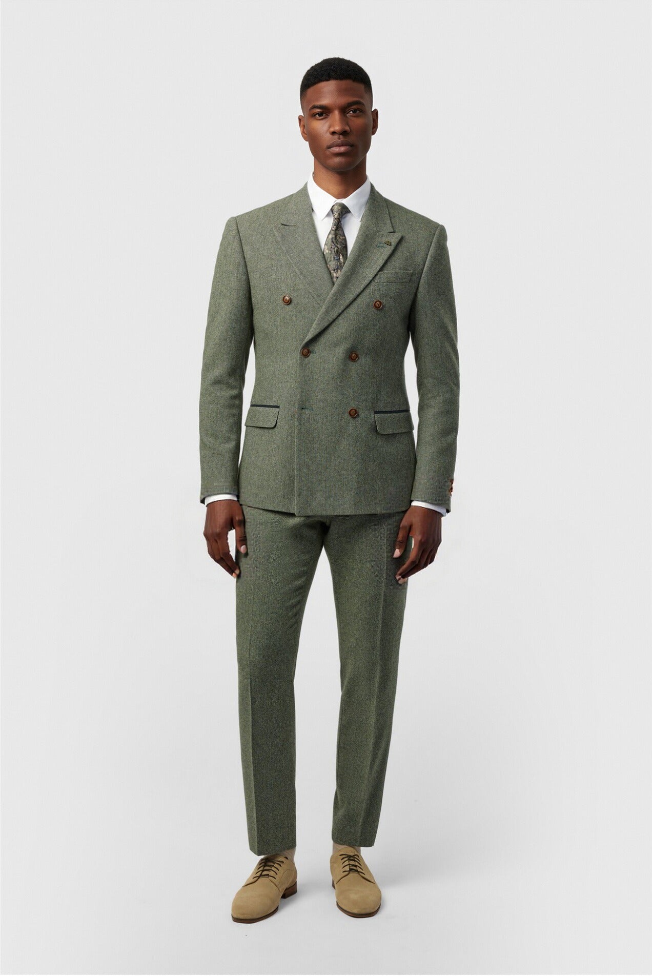 Handsome Green Peaked Lapel Double Breasted Men Suits Secondary image