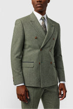 Handsome Green Peaked Lapel Double Breasted Men Suits