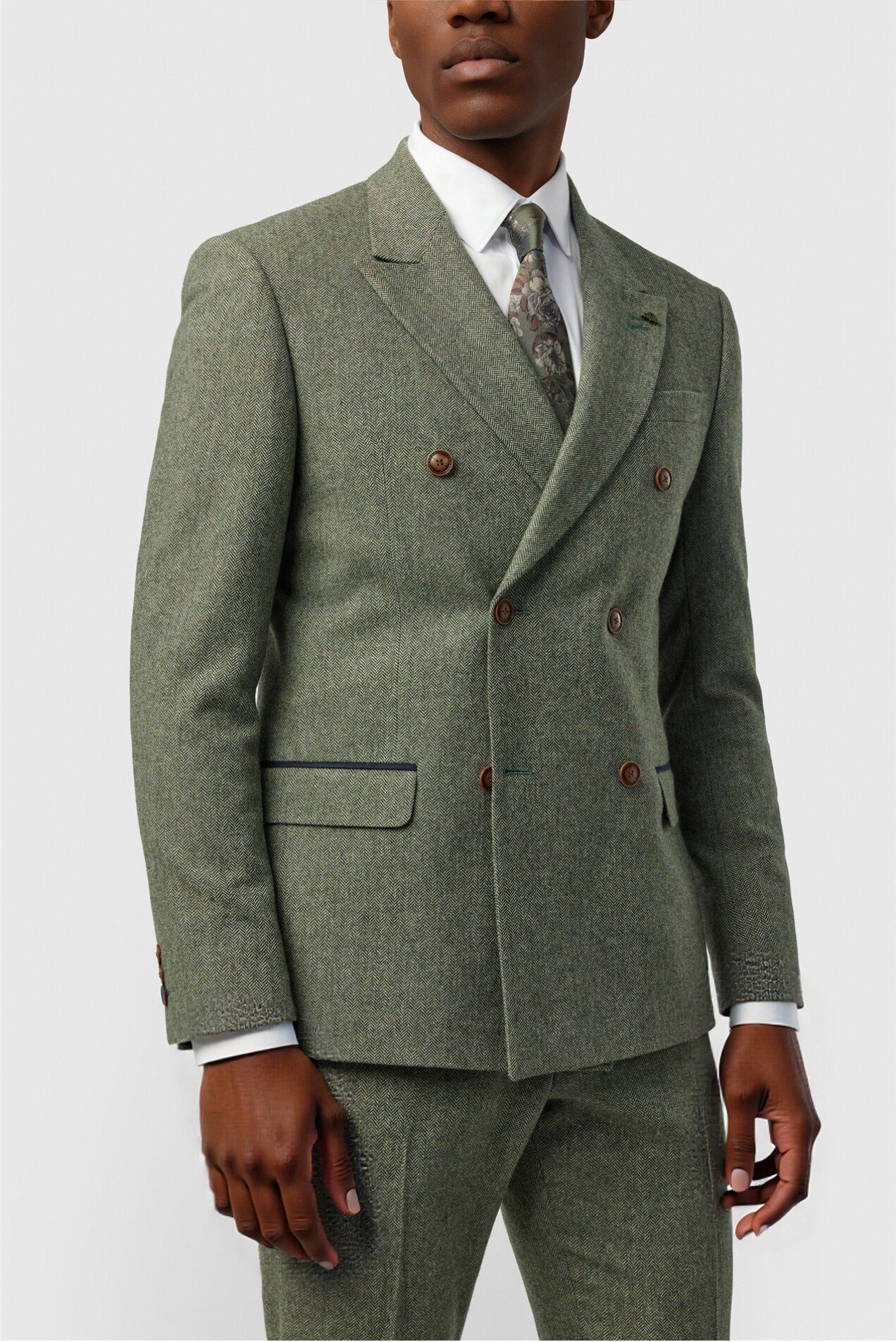 Handsome Green Peaked Lapel Double Breasted Men Suits