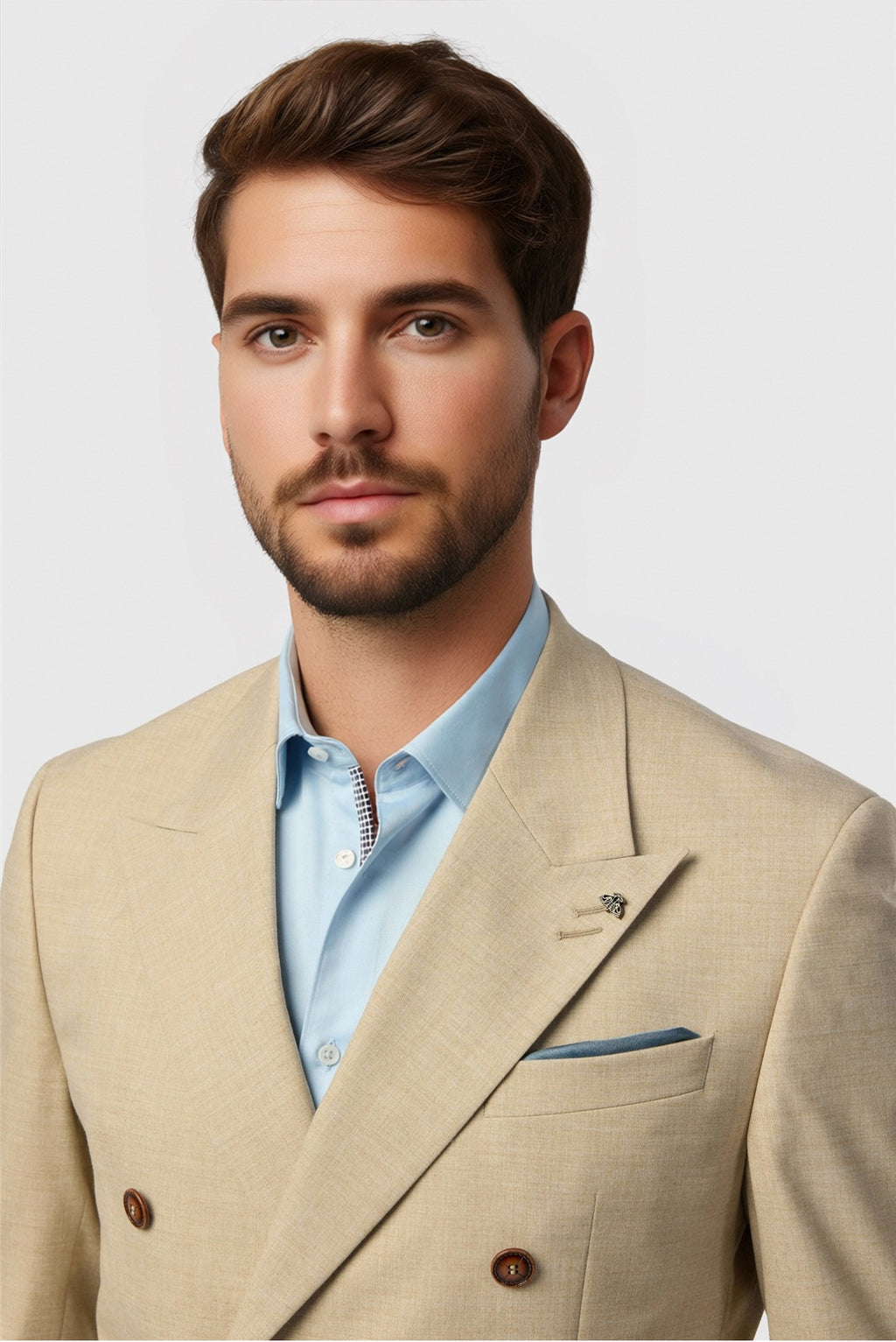 Best Fitted Khaki Peaked Lapel Double Breasted Men Suits