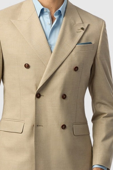 Best Fitted Khaki Peaked Lapel Double Breasted Men Suits