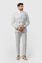 Fancy Light Gray Peaked Lapel Double Breasted Men Suits