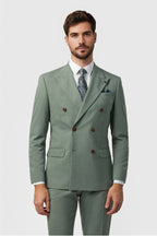 Charming Sage Green Peaked Lapel Double Breasted Men Suits