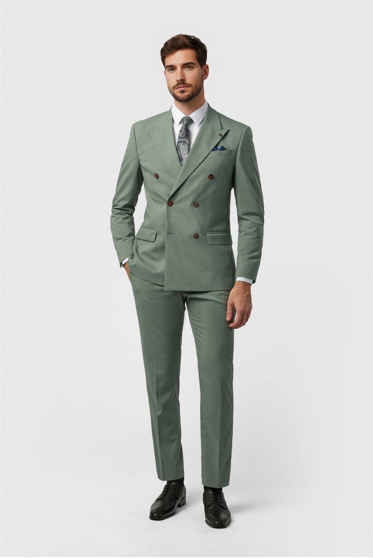 Charming Sage Green Peaked Lapel Double Breasted Men Suits Secondary image