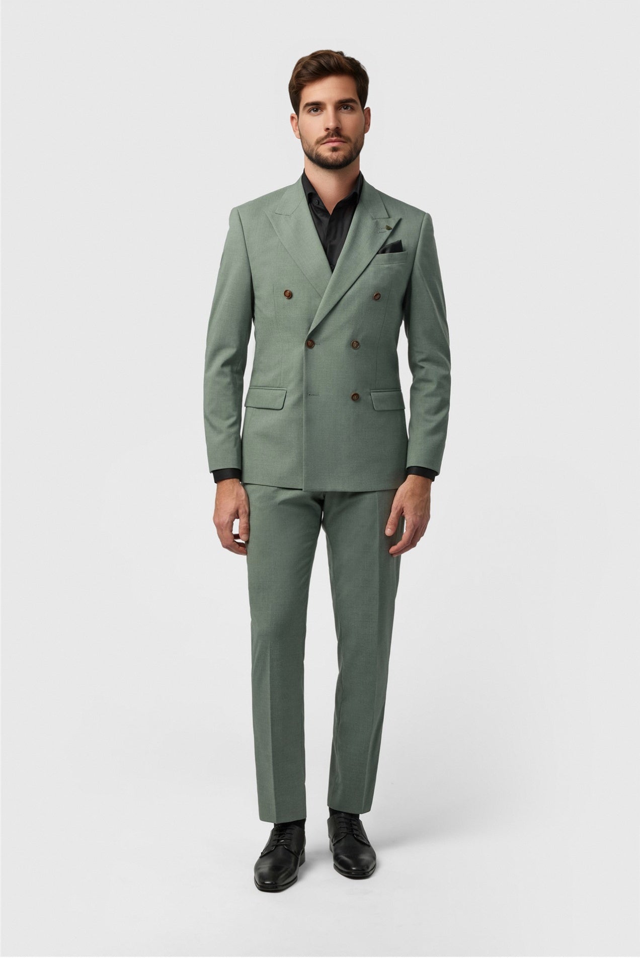 Charming Sage Green Peaked Lapel Double Breasted Men Suits