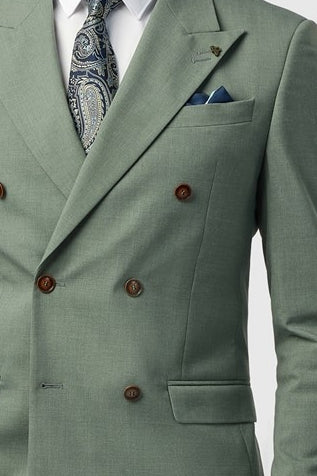 Charming Sage Green Peaked Lapel Double Breasted Men Suits