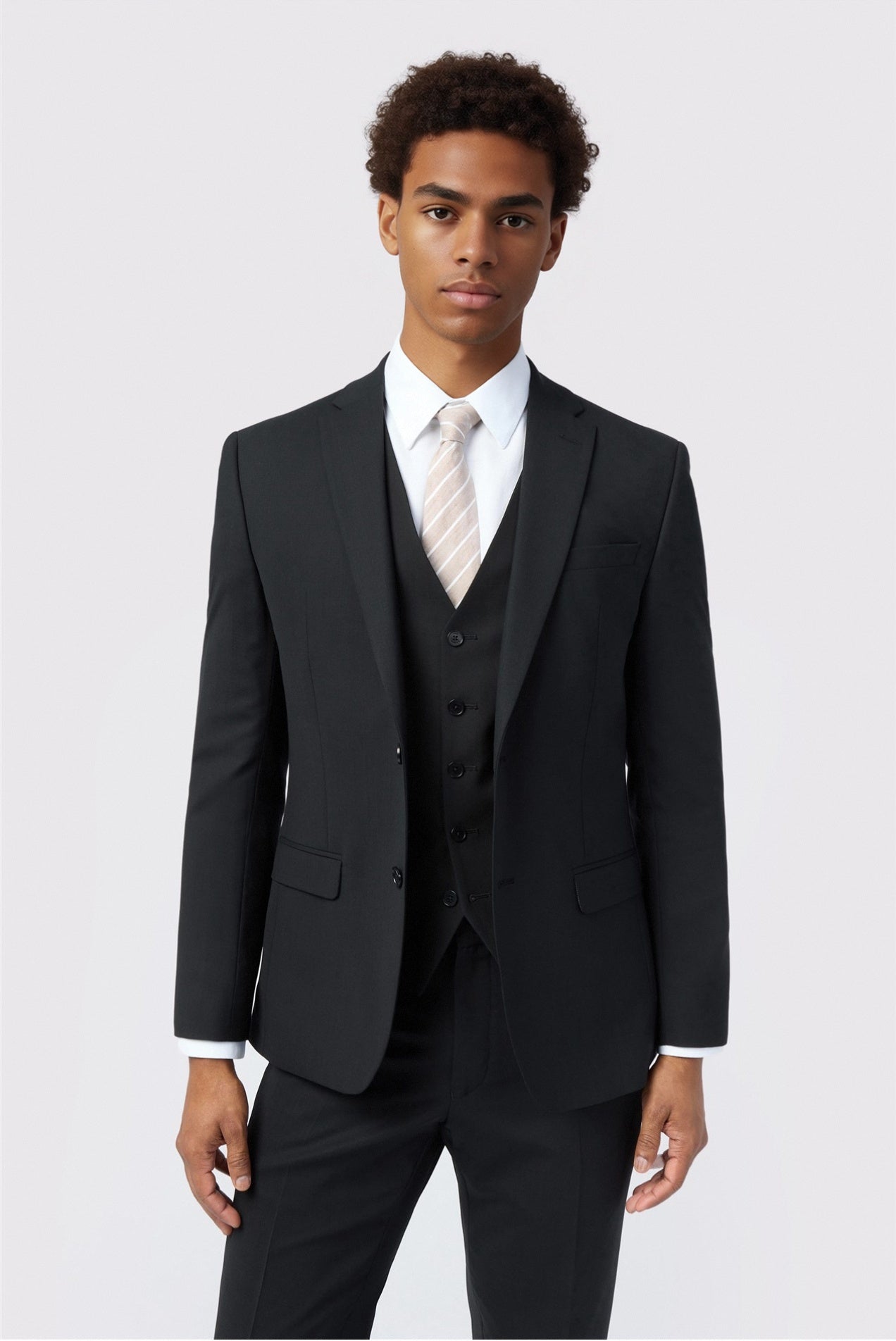 Close Fitting Black 3 Pieces Notched Lapel Men Suits Main image