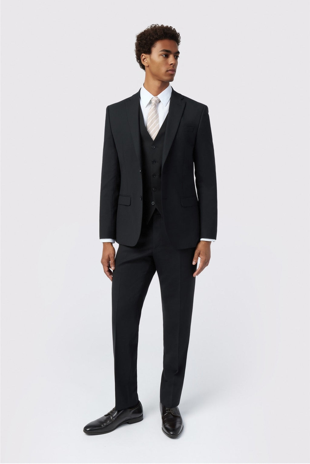 Close Fitting Black 3 Pieces Notched Lapel Men Suits