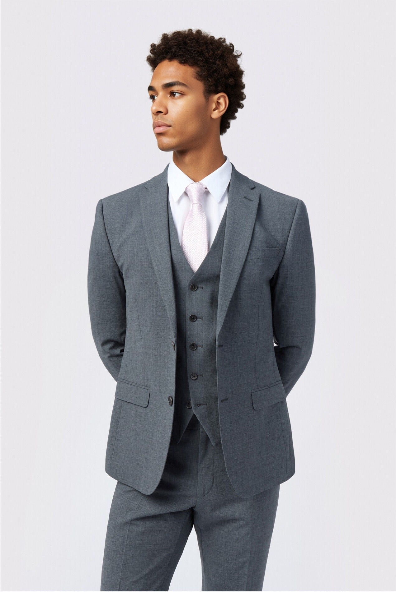 Gray Best Fitted Notched Lapel Men Suits With Waistcoat Main image