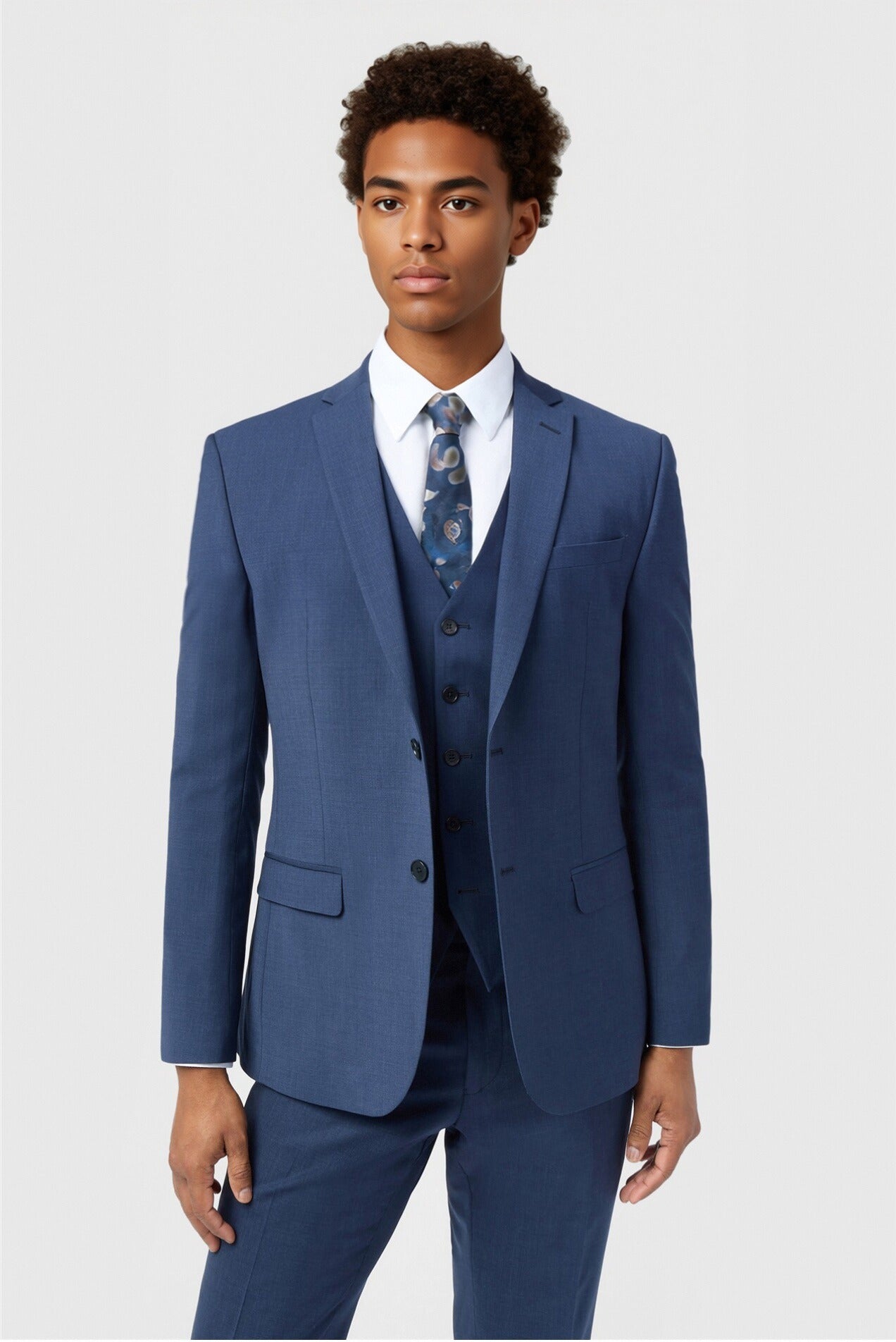 Trendy Blue Notched Lapel Men Suits With Waistcoat Main image
