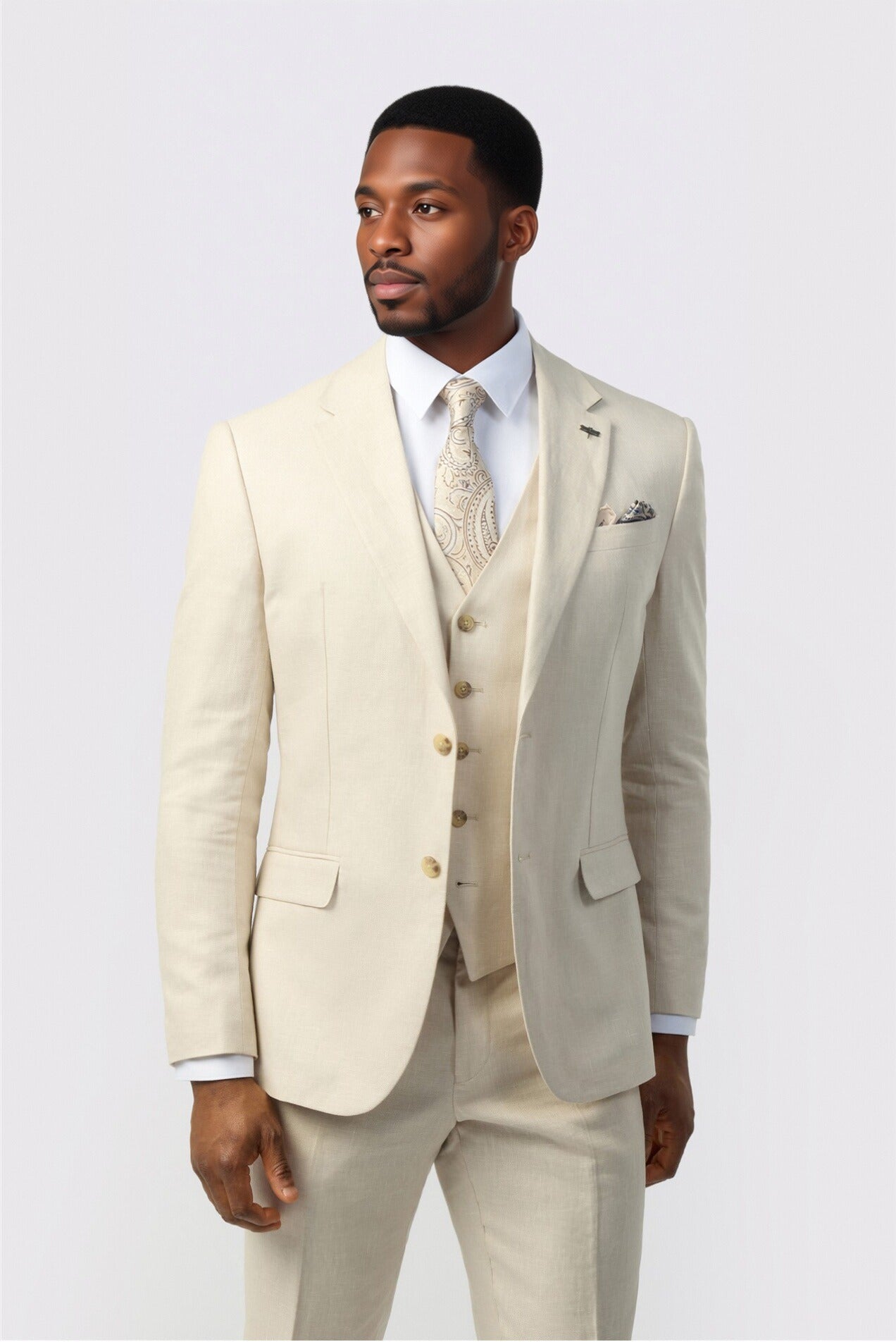 Latest Ecru 3 Pieces Notched Lapel Suits For Men Main image