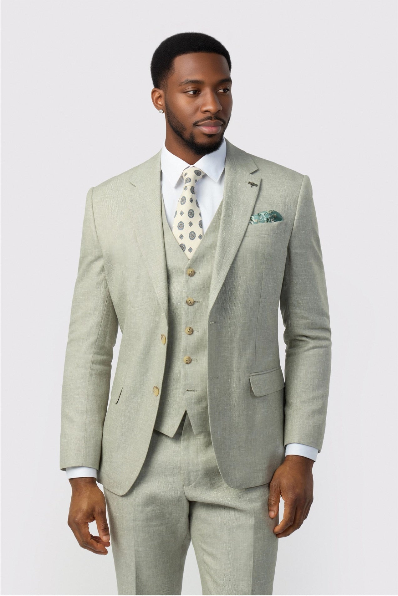 Light Sage Green 3 Pieces Notched Lapel Suits For Men Main image