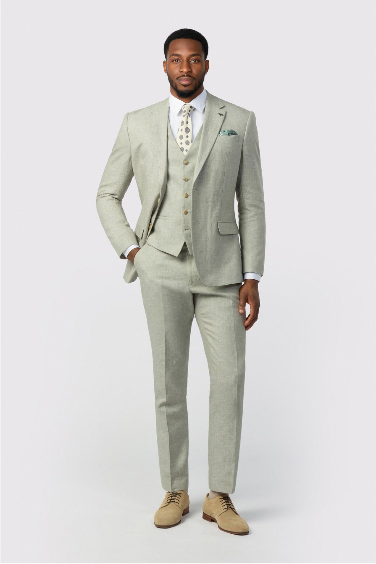 Light Sage Green 3 Pieces Notched Lapel Suits For Men Secondary image