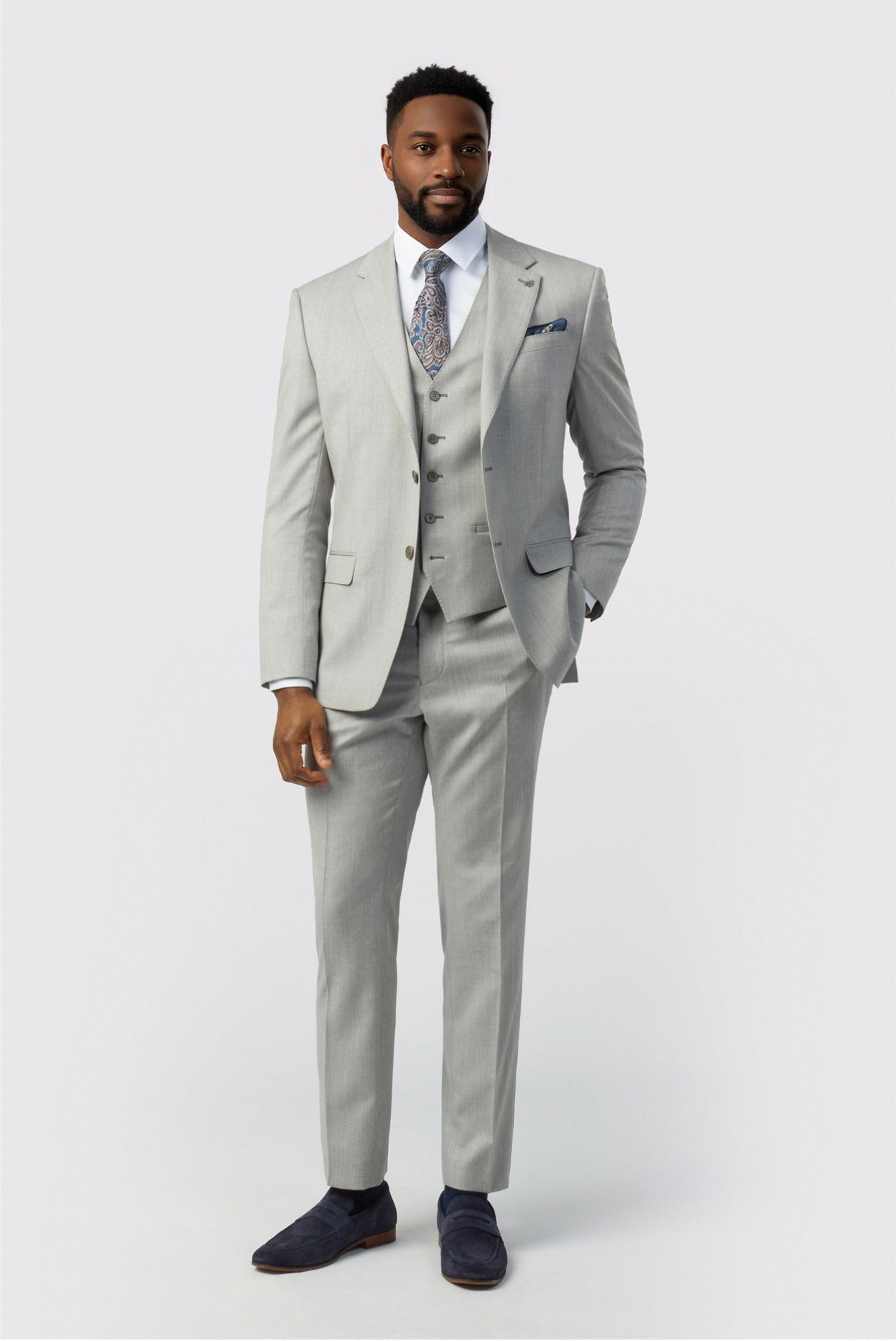 Gray Latest 3 Pieces Notched Lapel Close Fitting Men Suits Secondary image