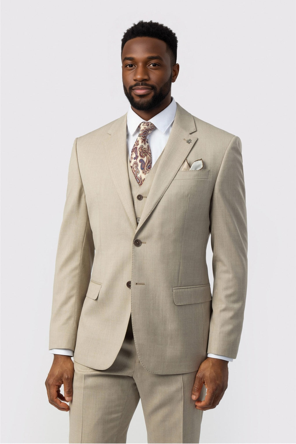 Taupe Best Fitted 3 Pieces Notched Lapel Men Suits