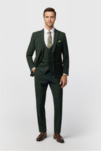 Handsome Green 3 Pieces Notched Lapel Checked Men Suits