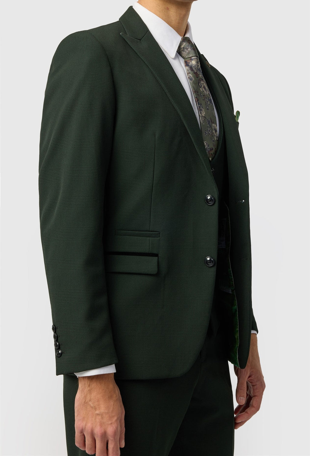 Handsome Green 3 Pieces Notched Lapel Checked Men Suits