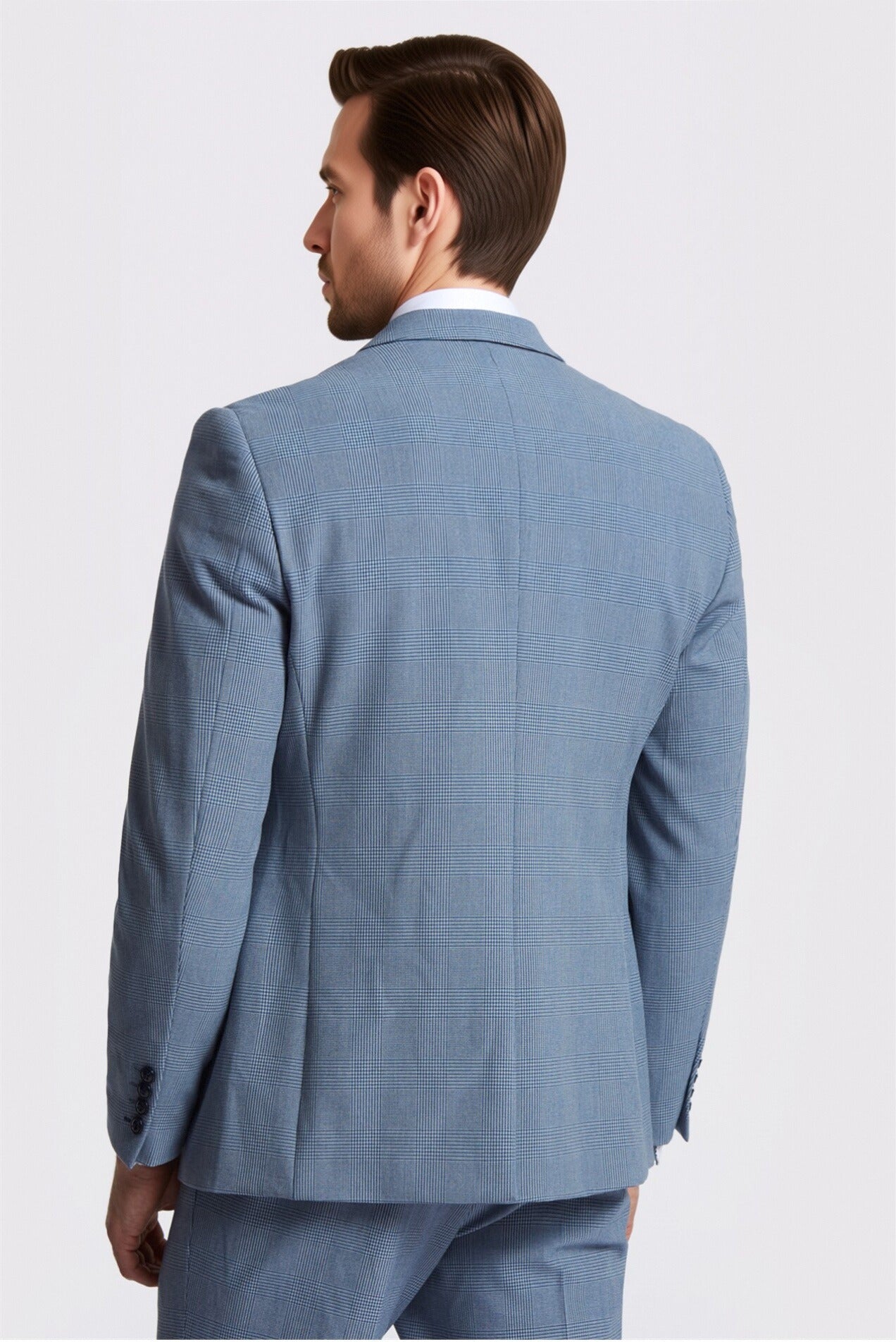 Chic Blue 3 Pieces Notched Lapel Checked Men Suits
