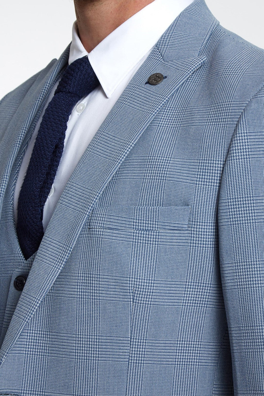 Chic Blue 3 Pieces Notched Lapel Checked Men Suits