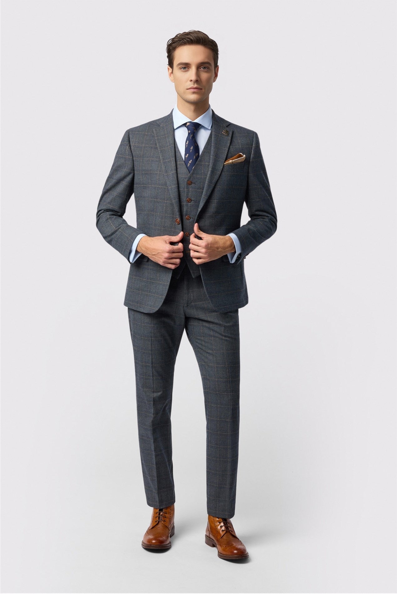 Fancy Charcoal 3 Pieces Notched Lapel Checked Men Suits Secondary image