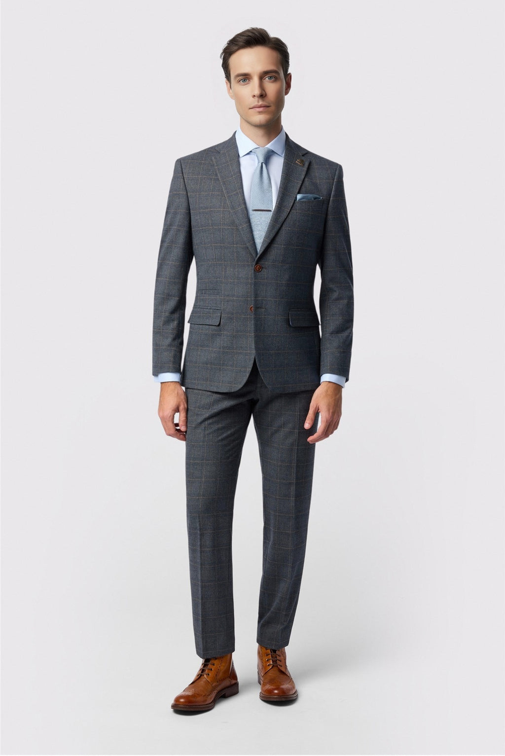 Fancy Charcoal 3 Pieces Notched Lapel Checked Men Suits