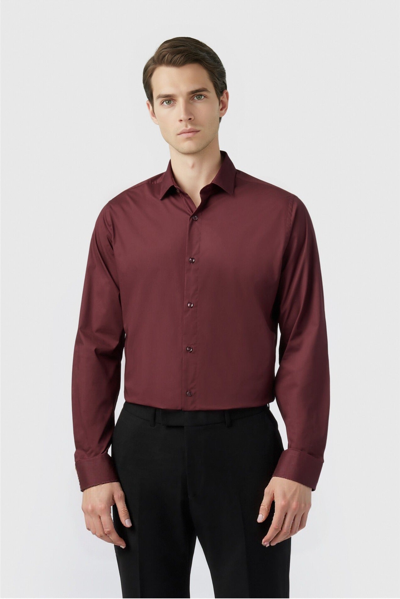 Burgundy Textured Non-Iron Men Shirt Main image