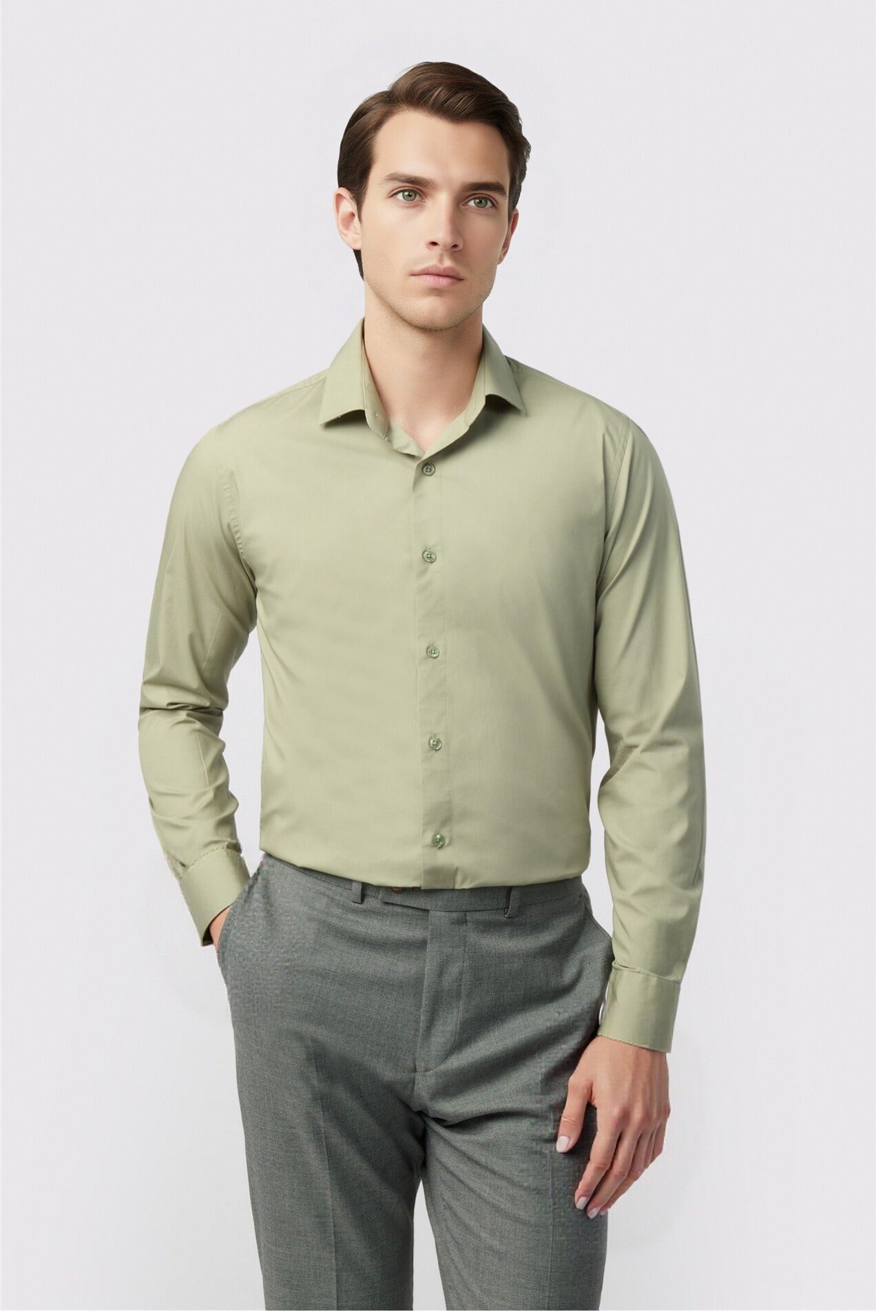 Light Green Trendy Non-Iron Shirt For Men Main image