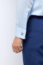 Chic Blue Non Iron Textured Shirt For Men