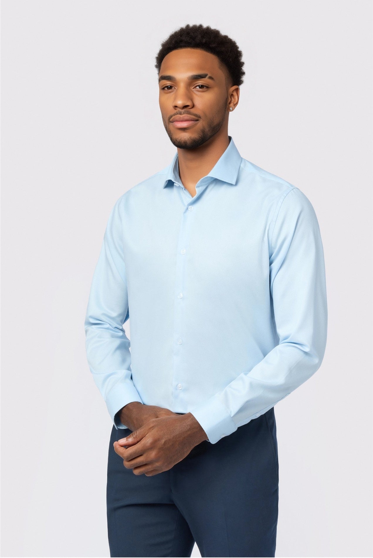 Blue Textured  Non-Iron Shirt For Men Main image