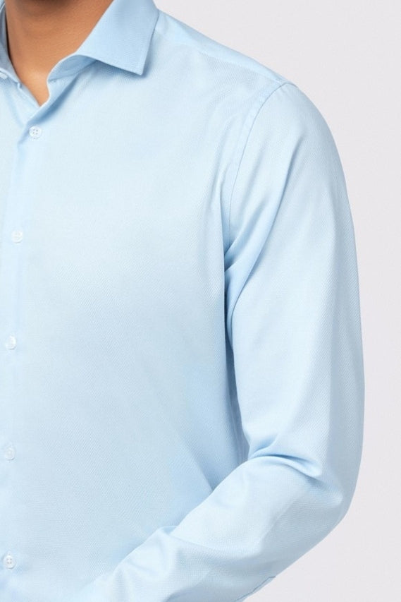 Blue Textured  Non-Iron Shirt For Men
