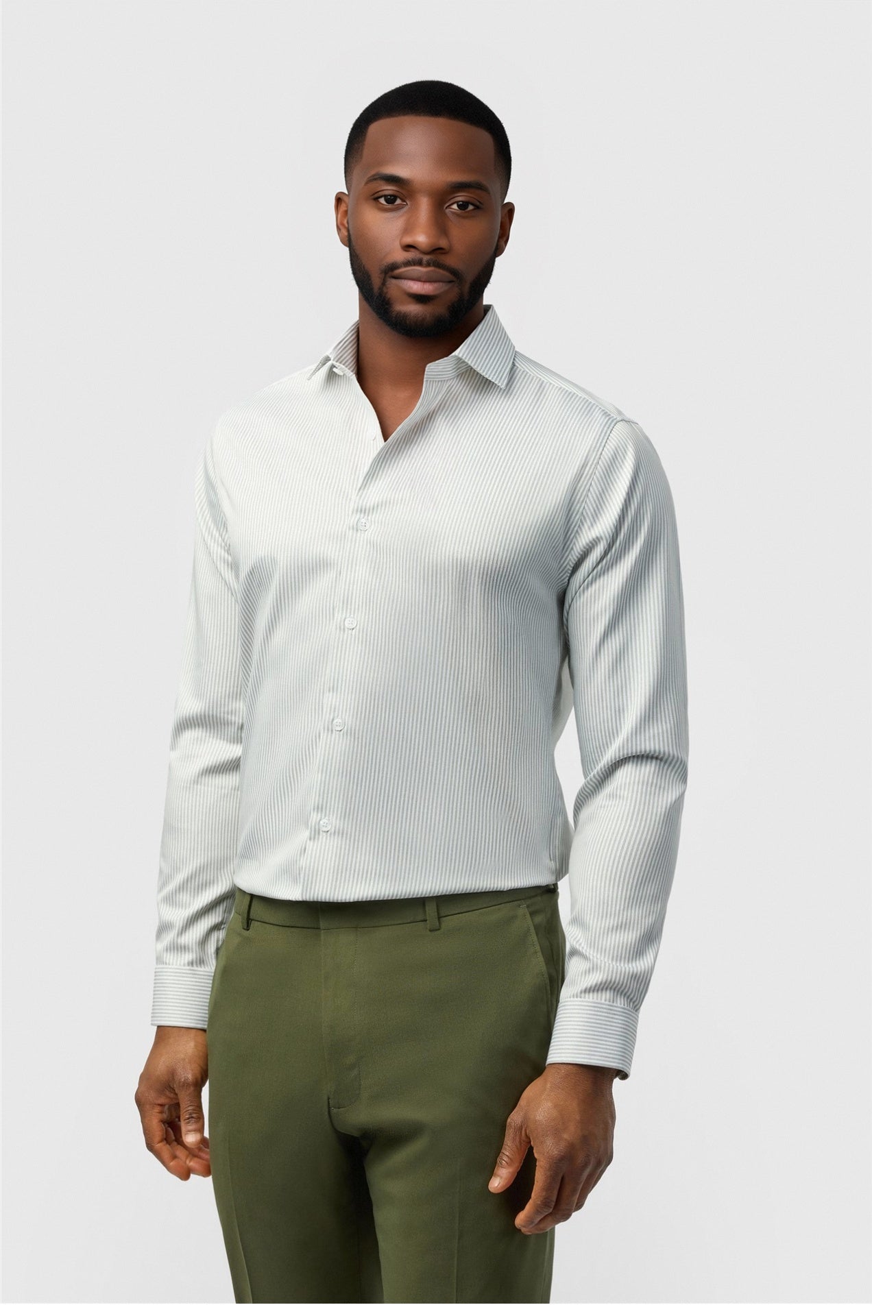 Chic Sage Green Striped Non-Iron Men's Shirt Main image