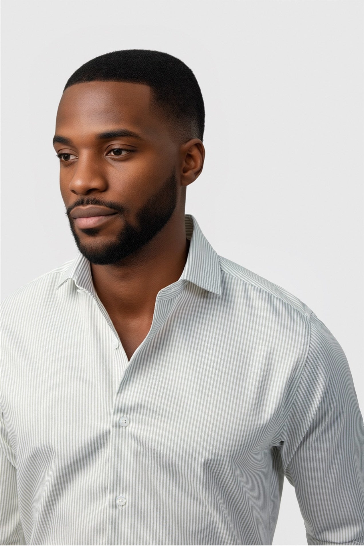 Chic Sage Green Striped Non-Iron Men's Shirt Secondary image