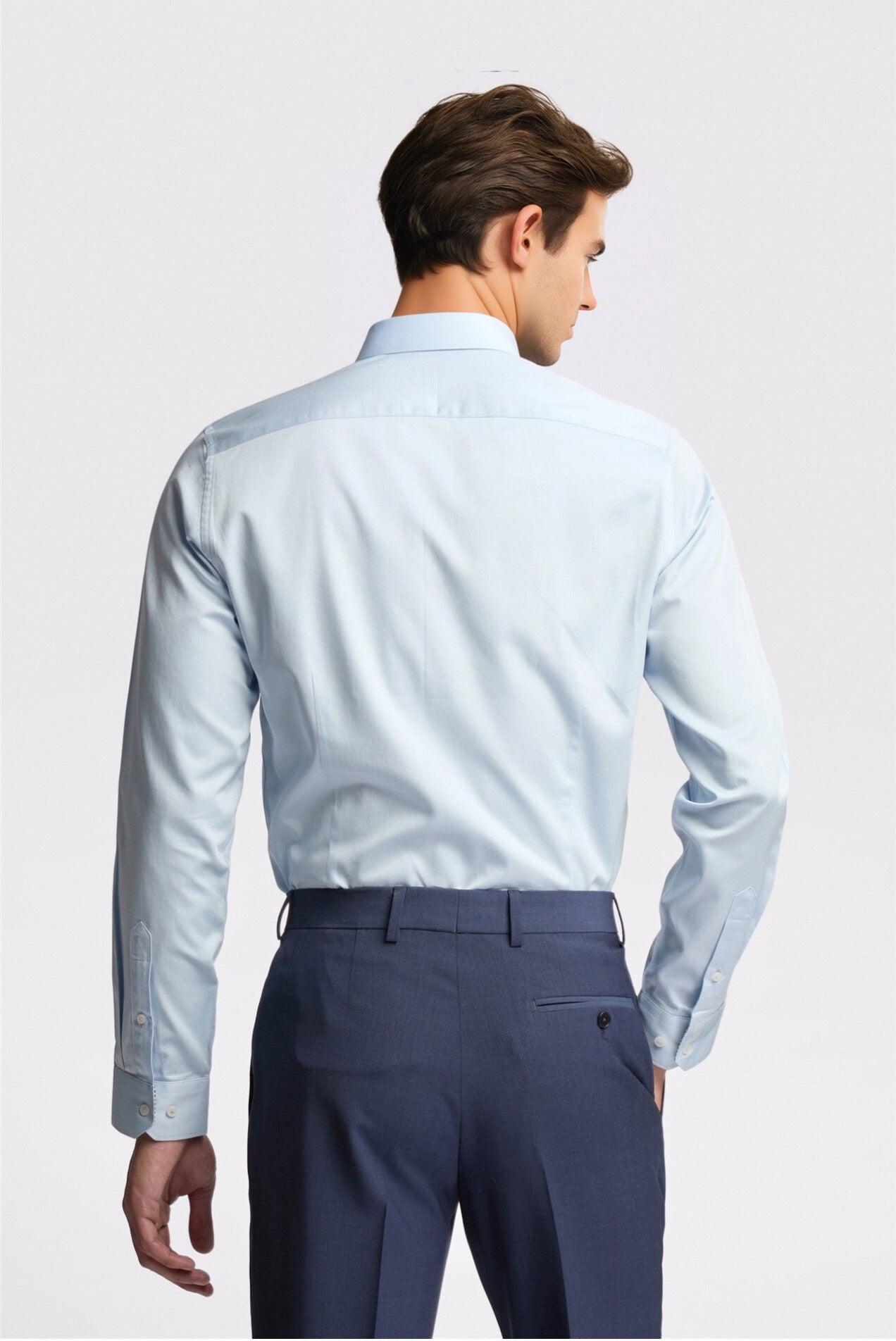 Textured Men Light Blue Sateen Shirt