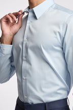 Textured Men Light Blue Sateen Shirt
