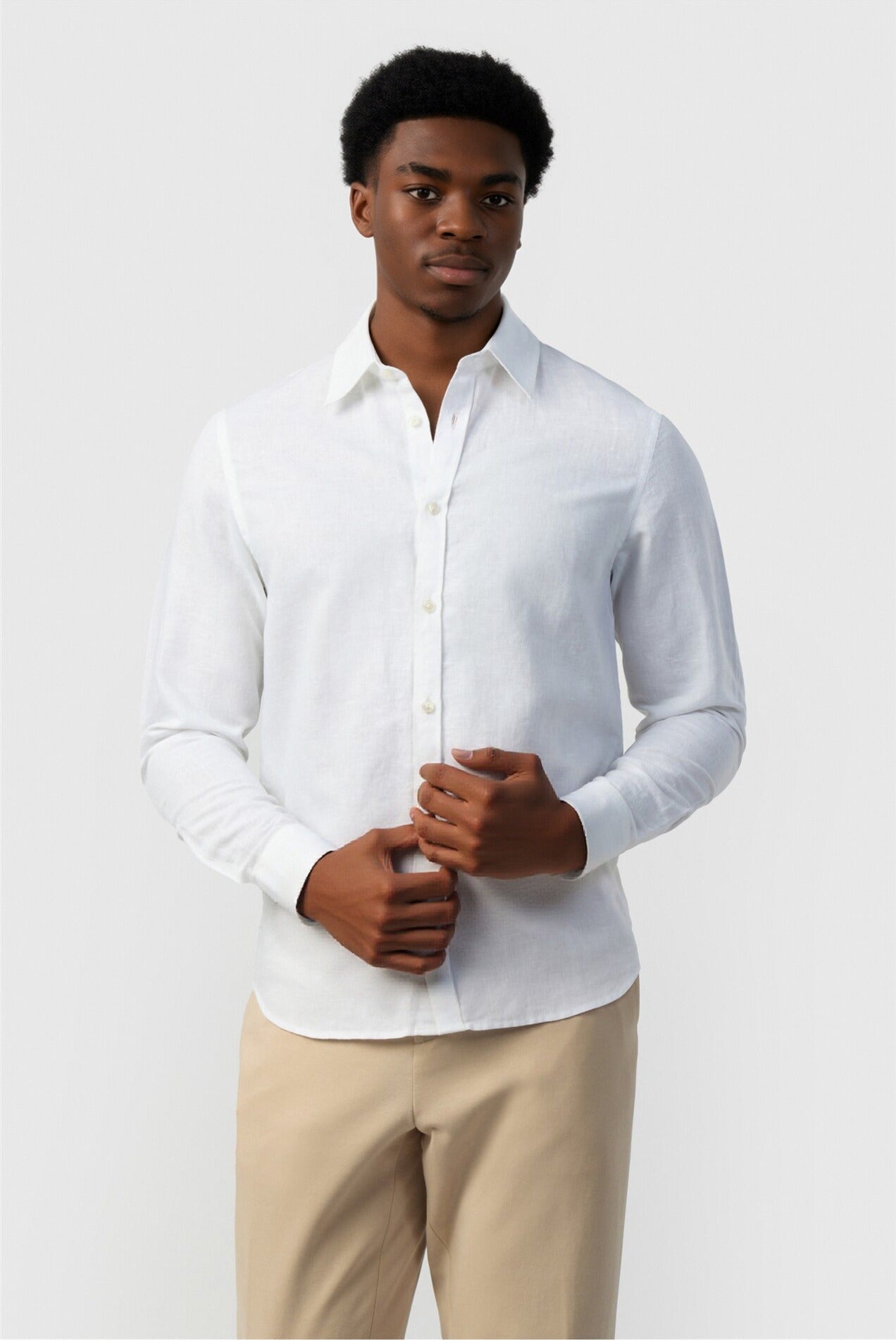 Classic White Linen Blend Men Shirt Main image