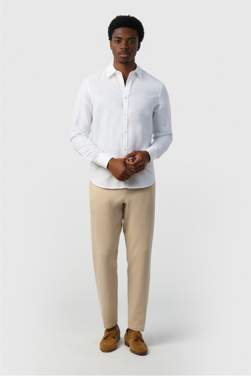 Classic White Linen Blend Men Shirt