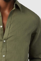 Chic Olive Green Linen Blend Men Shirt