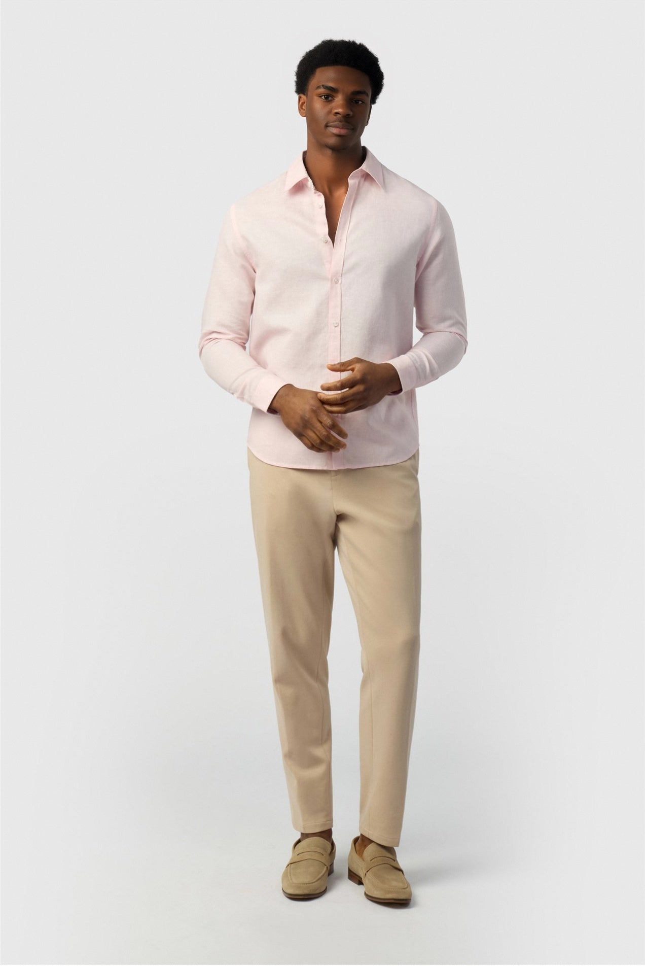 Fashion Pink Linen Blend Shirt For Men Secondary image