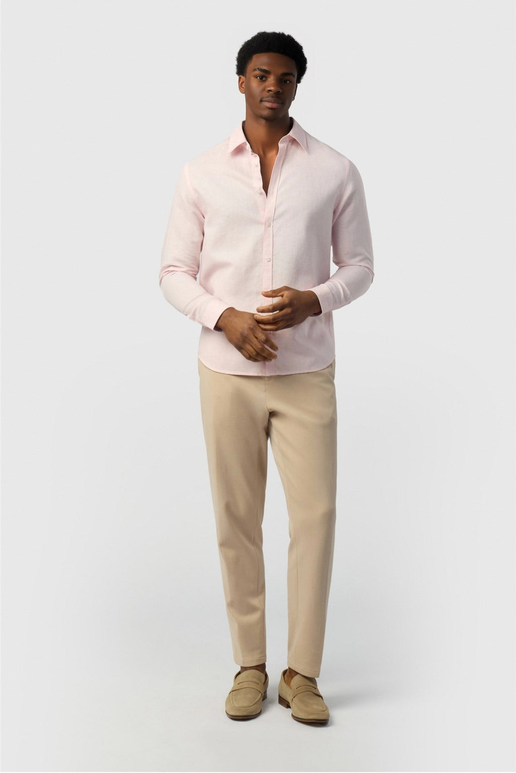 Fashion Pink Linen Blend Shirt For Men