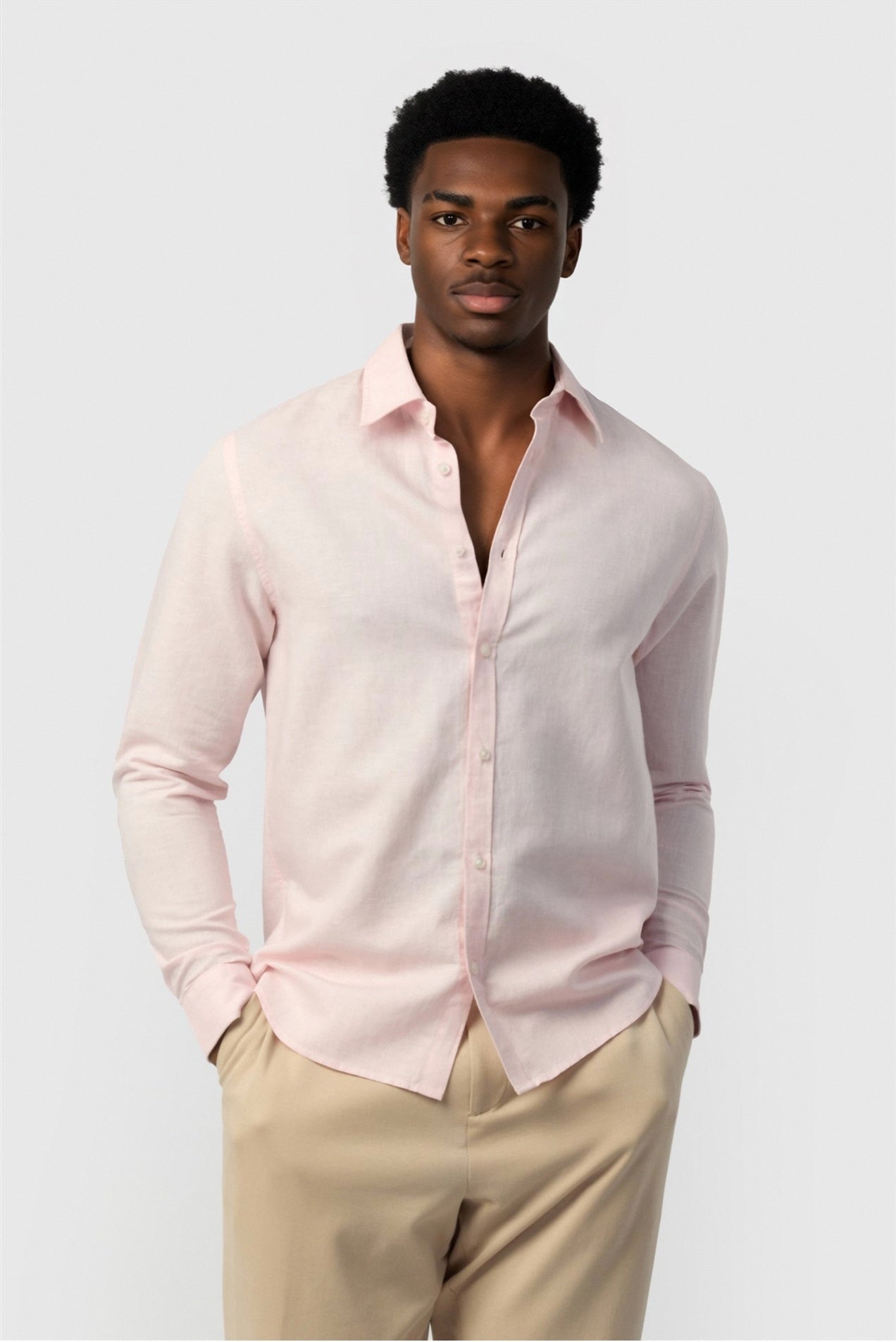Fashion Pink Linen Blend Shirt For Men Main image