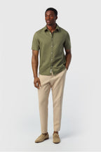 Olive Green Linen Blend Short Sleeve Shirt
