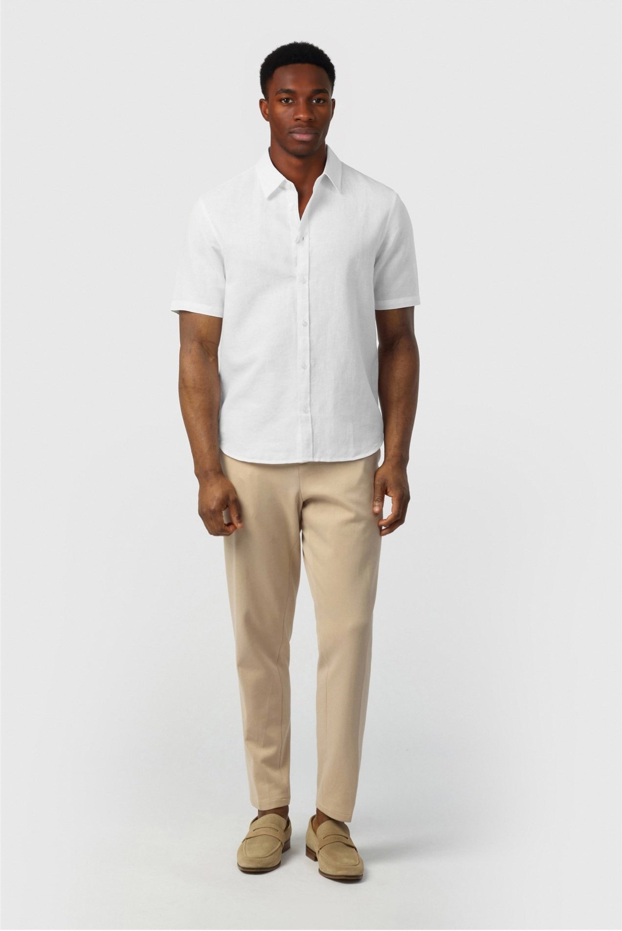 White Linen Blend Short Sleeve Men Shirt Secondary image