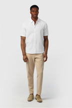White Linen Blend Short Sleeve Men Shirt