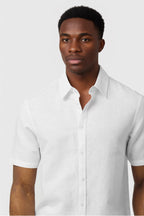 White Linen Blend Short Sleeve Men Shirt