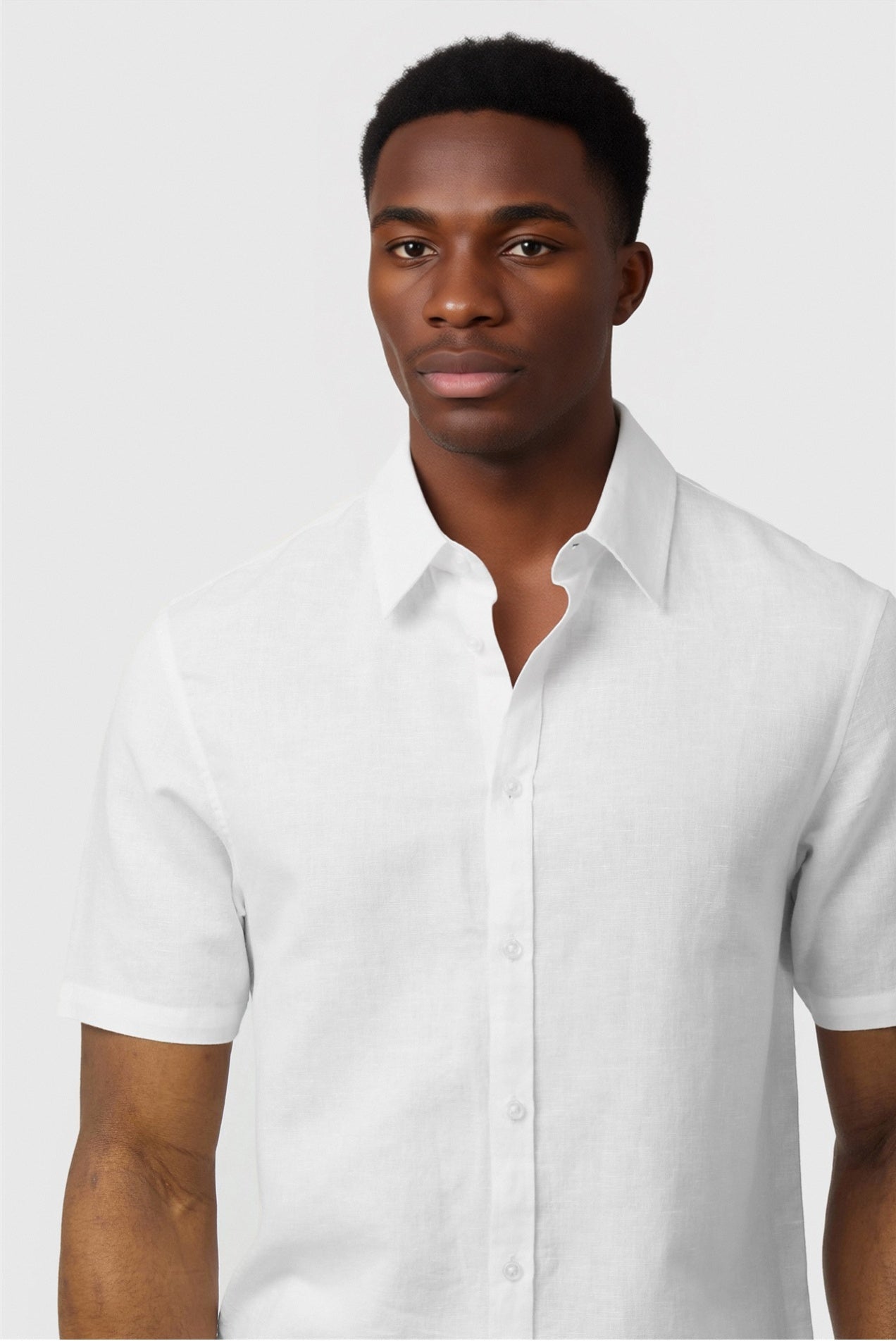 White Linen Blend Short Sleeve Men Shirt